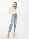 Only High Waist Women's Jean Trousers with Rips in Boyfriend Fit Light Blue Denim