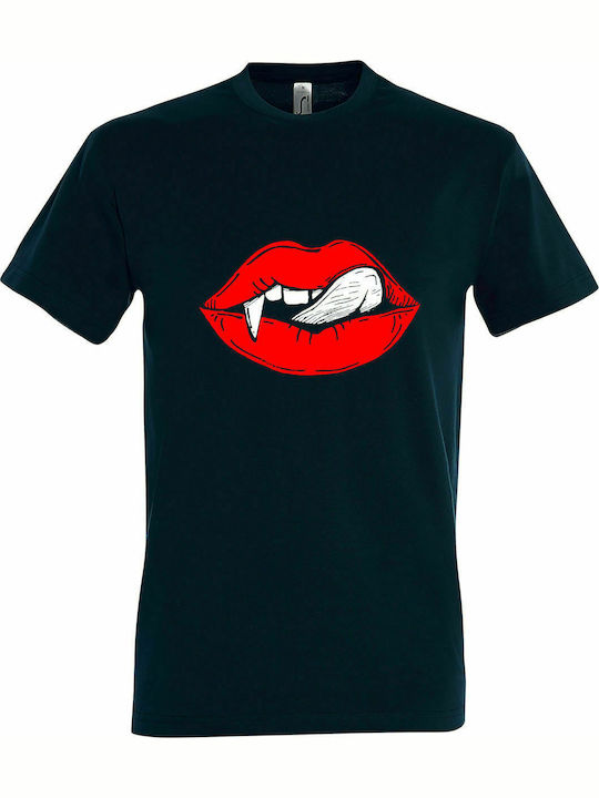T-shirt Unisex " Vampire Lips, Love You To Death ", Petroleum Blau