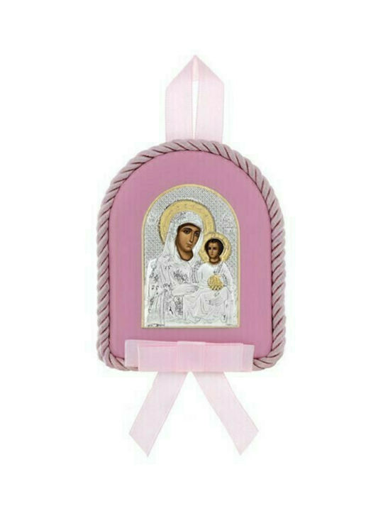 Prince Silvero Heilige Ikone Kinder Amulett mit der Jungfrau Maria Pink aus Silber MA-D1102O-R