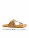 Leder Flache Sandalen für Damen Flatforms in Tabac Braun Farbe