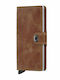 Miniwallet Vintage Δερμάτινο Ανδρικό Πορτοφόλι Καρτών με RFID και Μηχανισμό Slide Cognac/Silver
