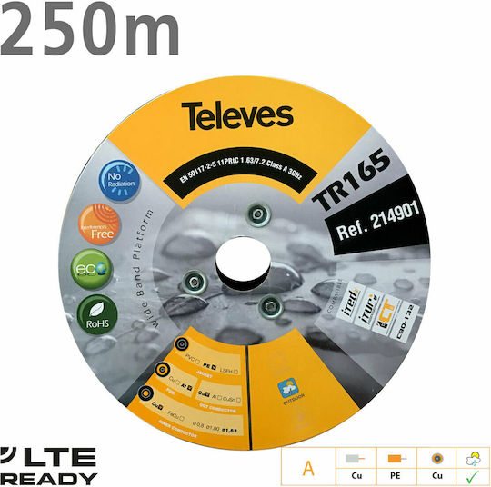 Televes TR-165 Καλώδιο Ομοαξονικό Ατερμάτιστο 1m 214901 1τμχ