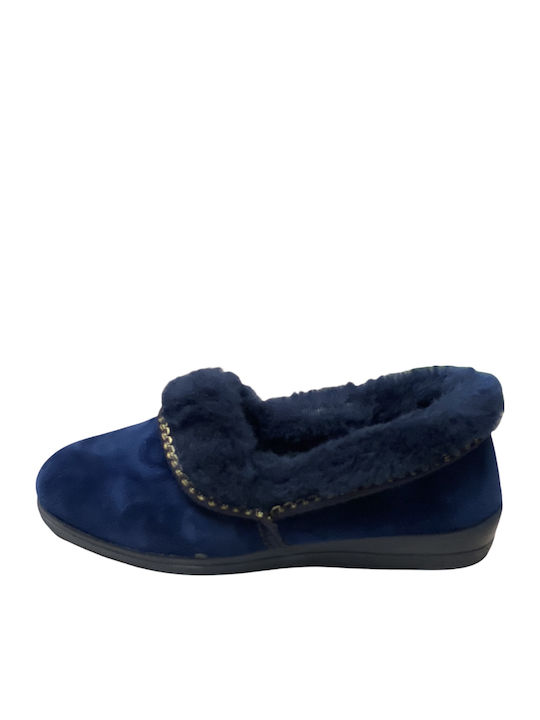 Dicas 2174 Closed-Back Women's Slippers with Fur In Blue Colour