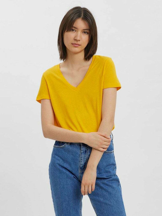 Vero Moda Дамска Тениска с V-образно деколте Radiant Yellow