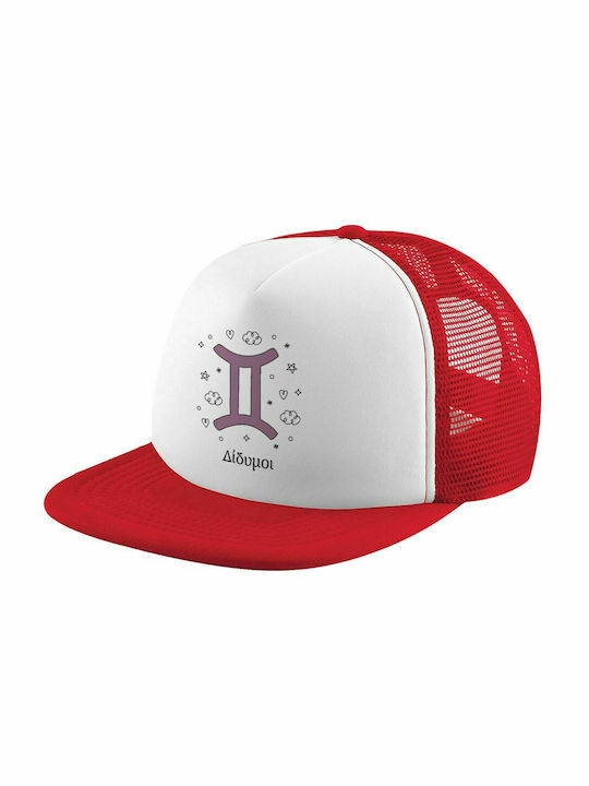 Ζώδια Δίδυμοι, Καπέλο Ενηλίκων Soft Trucker με Δίχτυ Red/White (POLYESTER, ΕΝΗΛΙΚΩΝ, UNISEX, ONE SIZE)