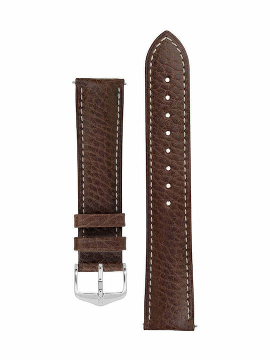 Hirsch Boston Long Δερμάτινο Λουράκι Καφέ 22mm