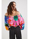 Desigual Women's Summer Crop Top Off-Shoulder Long Sleeve Floral Multicolour