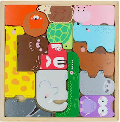 Wooden Kids Peg Puzzle Ζωάκια for 3++ Years 14pcs Ecotoys