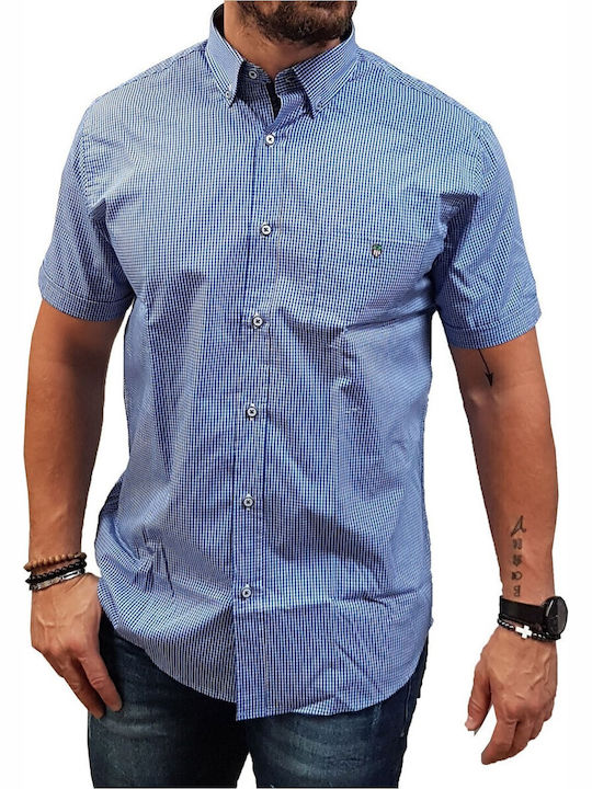 Short-sleeved Shirt Checked Light Blue