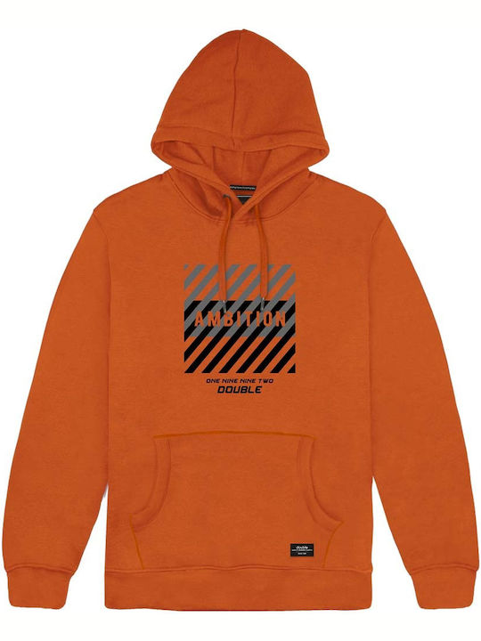 Double Men's Sweatshirt with Hood & Pockets Orange