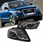 Depo Μπροστινά Φανάρια Led για Audi Q5 8R Μαύρα 2008-2012 2τμχ