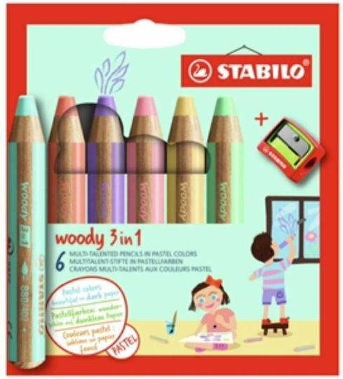 Stabilo Woody 3 In 1 Pastel Colored Pencil Set + Sharpener Package of 1 packages