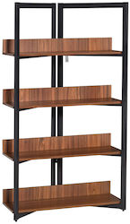 Floor MDF / Metal Bookcase Μαύρο - Καφέ 90x39x160cm