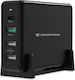 Conceptronic Charging Stand with 3 USB-A Ports and USB-C Port 65W Power Delivery / Quick Charge 3.0 in Black color (OZUL01B)