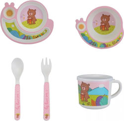 Feeding Set Σαλιγκάρι made of Bamboo Pink 5pcs