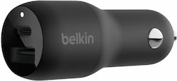 Belkin Φορτιστής Αυτοκινήτου Μαύρος με Θύρες: 1xUSB 1xType-C