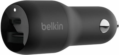 Belkin Încărcător Auto Negru cu Porturi: 1xUSB 1xType-C