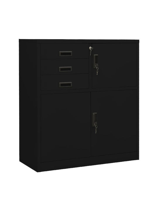 Μεταλλική Ντουλάπα Γραφείου με Ροδάκια, Κλειδαριά & Συρτάρια σε Μαύρο Χρώμα, 90x40x102cm