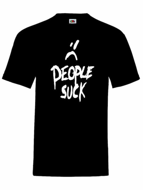 Tricou imprimat negru unisex People Suck