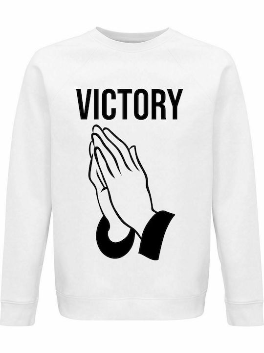 Hanorac unisex, organic " Praying For Victory ", alb