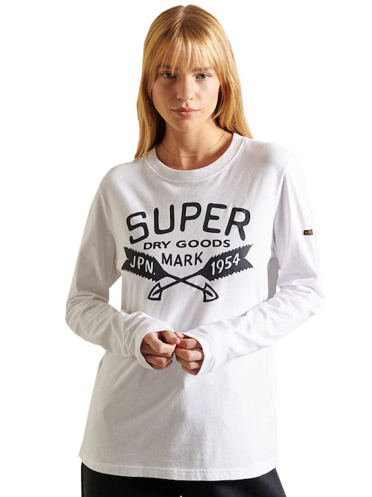 Superdry Script Style Workwear Women's Blouse Long Sleeve White