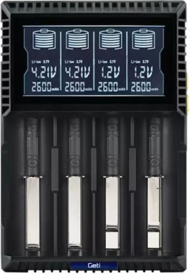 Geti GDC4U Ladegerät 4 Batterien Li-Ion/Ni-Cd/Ni-MH Größe AA/AAA/18650/16340/26650/14500