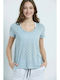 BodyTalk Women's Athletic T-shirt with V Neck & Sheer Light Blue
