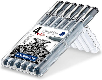 Staedtler Pigment Liner Μαρκαδόροι Σχεδίου Μαύροι 6τμχ