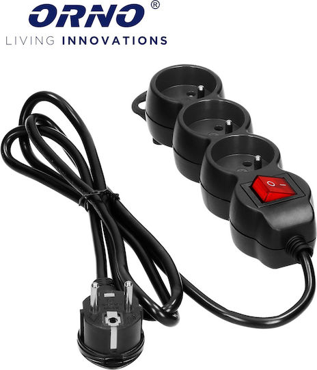 Orno OR-AE-13146(GS)/B/1.5M Power Strip with Surge Protection 3 Positions with Switch and Cable 1.5m