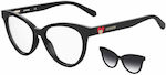 Moschino Weiblich Kunststoff Brillenrahmen Katzenauge mit Clip On Schwarz MOL051/CS 807