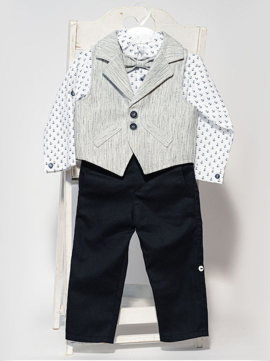 Bonboneria Boys Baptism Suit with Vest Boboneria 331 Gray
