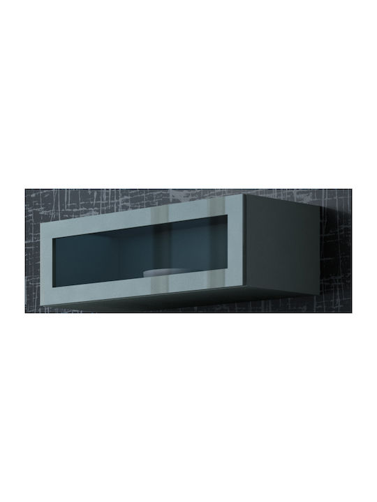 Vigo Wall Living Room Display Cabinet of Chipboard with Glass Grey / Grey Gloss 90x35x32cm