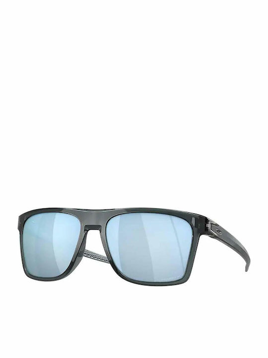Oakley Leffingwell Herren Sonnenbrille mit Schwarz Kunststoff Gestell und Hellblau Polarisiert Spiegel Linse