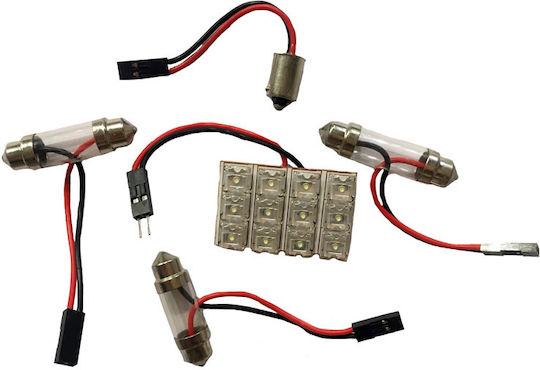 Auto Gs Λάμπα Αυτοκινήτου T10 Led Πλαφονιέρας Αυτοκινήτου με 5 Αντάπτορες 16Led 12V Λευκό LED Λευκό 12V 1τμχ 0000793