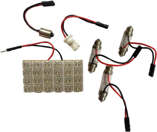 Auto Gs Λάμπα Αυτοκινήτου T10 Led Πλαφονιέρας Αυτοκινήτου με 5 Αντάπτορες 24Led 24V Λευκό LED Λευκό 24V 1τμχ 0000800