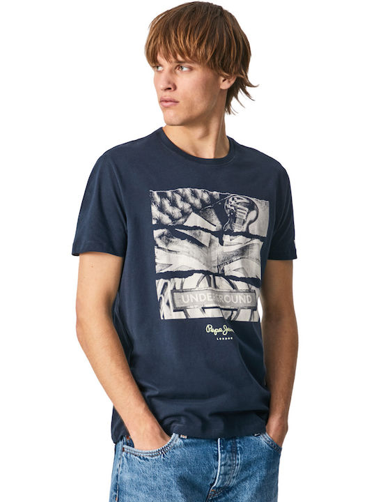 Pepe Jeans Aidan Ανδρικό T-shirt Navy Μπλε με Στάμπα