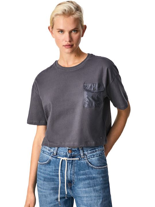 Pepe Jeans Daiana Damen Sommer Crop Top Baumwolle Kurzarm Charcoal