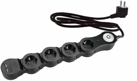 Redled Power Strip with Surge Protection 4 Positions with 2 USB-A, Switch and Cable 1.5m