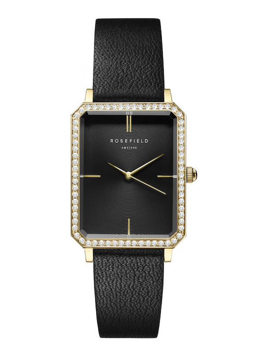 Rosefield The Octagon Damen Women's Watch with Black Leather Strap