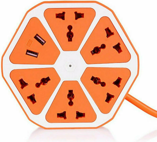 Hexagon Socket 045 Inteligent Bandă de alimentare 4 Prize cu 2 USB-A Portocaliu