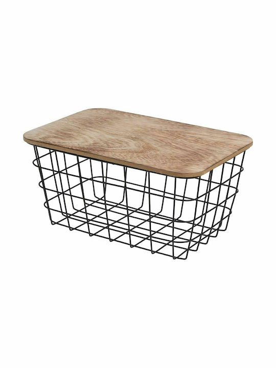 JK Home Decoration Decorative Basket Metallic with Lid Black 31x16x22cm