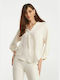 Lynne Women's Blouse Long Sleeve with V Neckline Creme