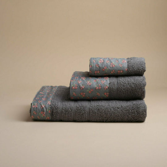 White Fabric Πετσέτα Σώματος Botanical Border 70x140εκ. Grey Βάρους 500gr/m²