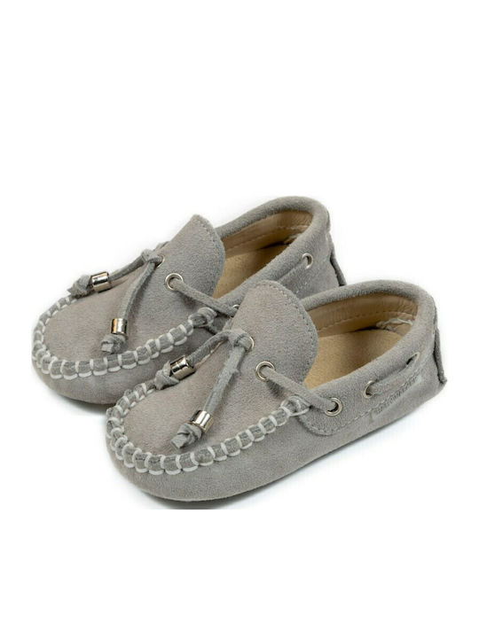 Babywalker Gray Baptism Leather Moccasins