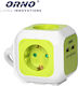 Orno PowerCube mit Überspannungsschutz 4 Positionen mit 2 USB-A und Kabel 1.4m Grün