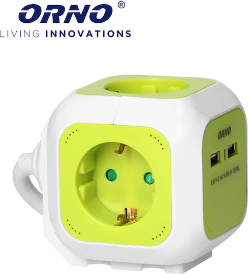 Orno PowerCube mit Überspannungsschutz 4 Positionen mit 2 USB-A und Kabel 1.4m Grün