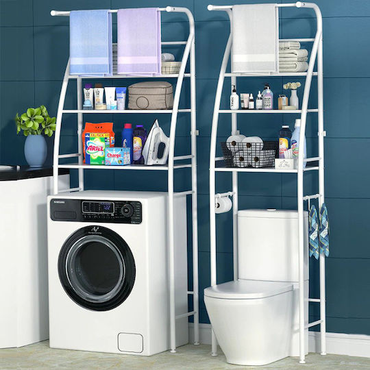 Toilet Rack Подов Рафт за баня Метален с 3 рафта 44x24.5x176см Бял