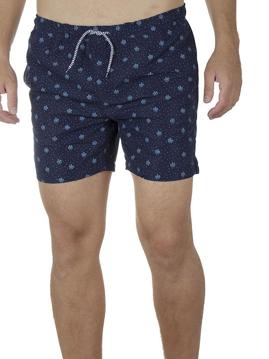 Double Men's Swimwear Shorts Navy Blue with Prints