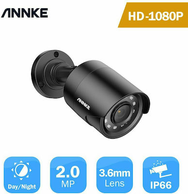 Annke CCTV Cameră de Supraveghere 1080p Full HD Rezistentă la apă cu Lanternă 3.6mm în Culoare Neagră