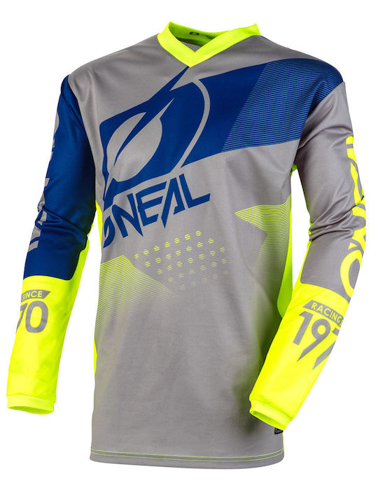O'Neal MX Element Factor Ανδρική Μπλούζα Motocross Μακρυμάνικη Grey/Blue/Neon Yellow